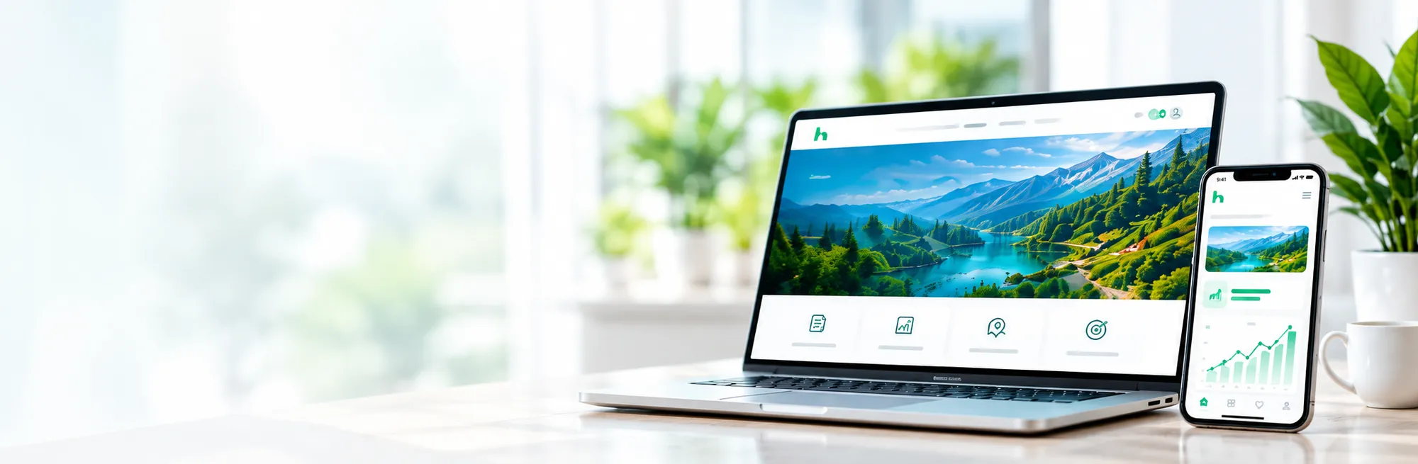 Website và ứng dụng di động do Hypgo thiết kế hiển thị trên laptop và điện thoại